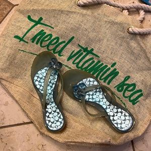 Coach sandals sea blue color size 8 with beach bag “I need vitamin sea”